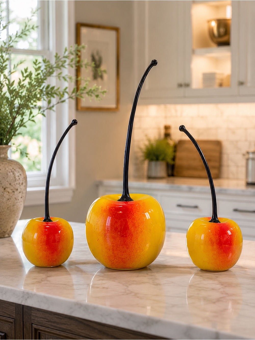 Decorative Glass Cherry Accent Set - Yellow and Red Laguna Beach Gallery